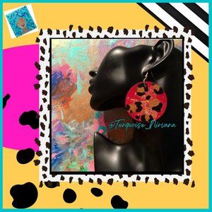 M-191: Cherry Leopard Round Earrings